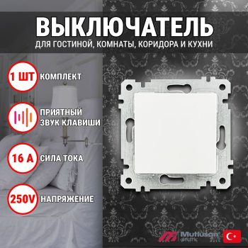 Выключатель без рамки одноклавишный, белый