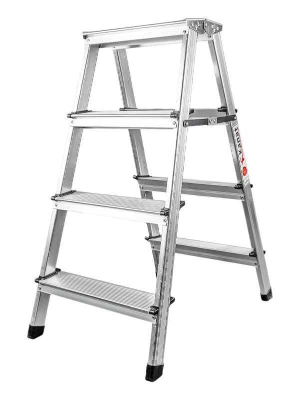 Стремянка Канат алюминиевая, двухсторонняя, 4 ступеней, 2,42 метров max