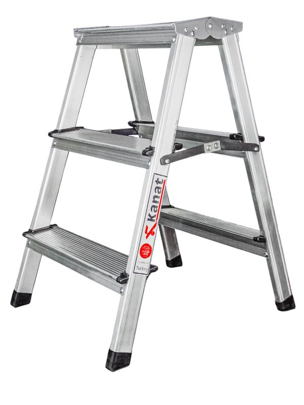 Стремянка Канат алюминиевая, двухсторонняя, 3 ступеней, 2,22 метров max