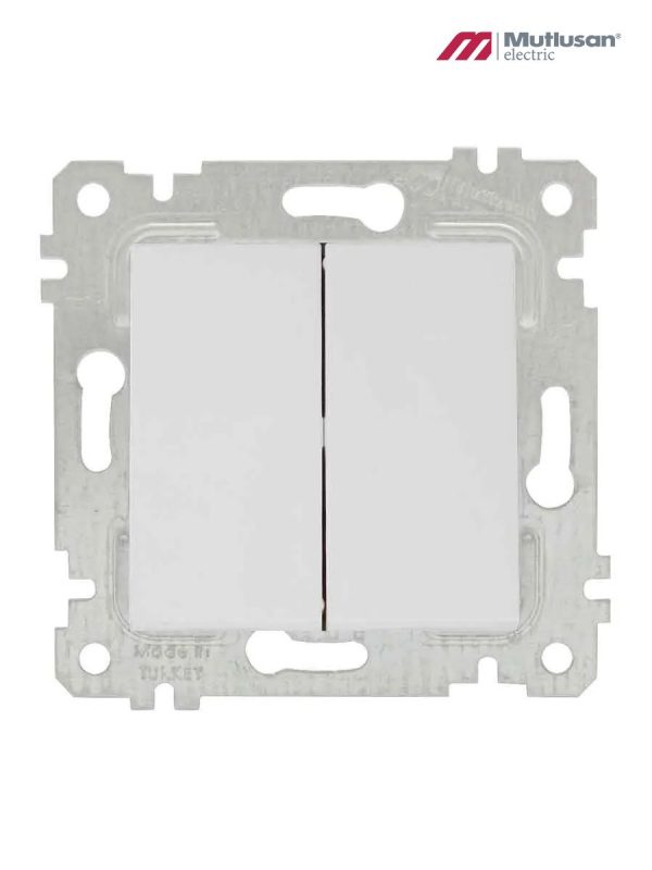 Выключатель без рамки двухклавишный, белый